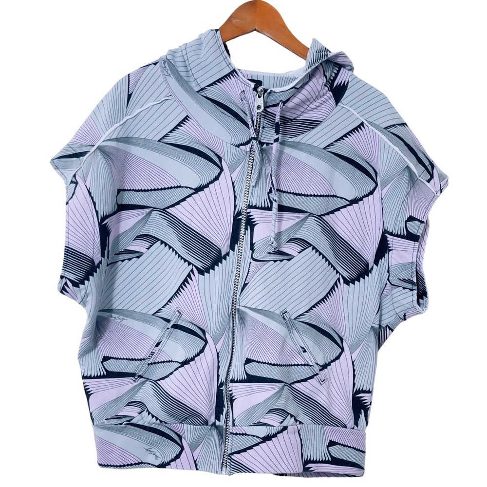 Miss Sixty Women Abstract Print Sleeveless Zip Up Hoodie Medium Y2K Graphic Vest